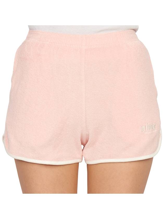 Women's Embroidered Logo Cotton Shorts Baby Pink - SPORTY & RICH - BALAAN 7