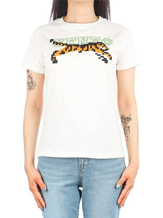 Women's Tiger Pixel Logo T-Shirt White - KENZO - BALAAN 2