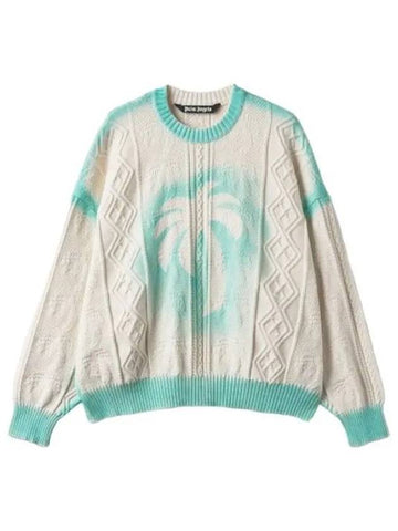 Round neck sweater ivory knit - PALM ANGELS - BALAAN 1