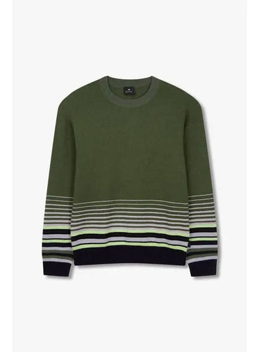 Sseudday Max PS Stripe Hem Texture Knit Khaki - PAUL SMITH - BALAAN 1