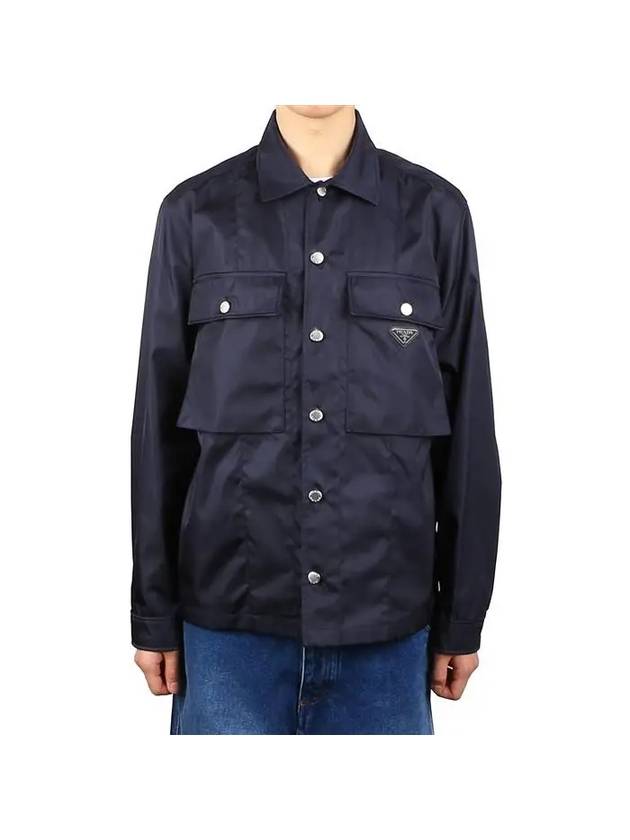 Men's Flap Pocket Regular Fit Re-Nylon Jacket Navy - PRADA - BALAAN 2