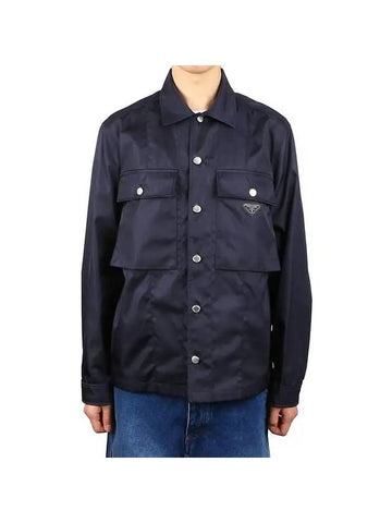 Men's Flap Pocket Regular Fit Re-Nylon Jacket Navy - PRADA - BALAAN 1