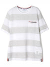 Men's Rugby Striped Pick Pocket Short Sleeve T-Shirt Pale Grey White - THOM BROWNE - BALAAN 2