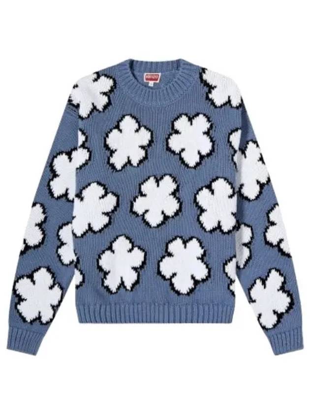 Balk Flower Knit Blue Jumper Jacket - KENZO - BALAAN 1