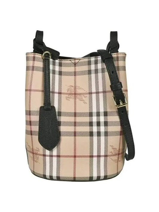 Haymarket Check Lorne Bucket Crossbody Bag Black Beige - BURBERRY - BALAAN 1