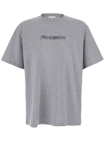 Grey Crewneck T-Shirt With Logo Embroidery On The Front In Cotton Man - JW ANDERSON - BALAAN 1