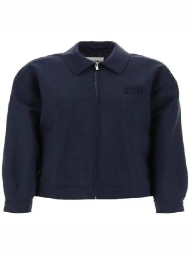 Mohair Embroidered Logo Wool Zip-up Jacket Navy - MIU MIU - BALAAN 2