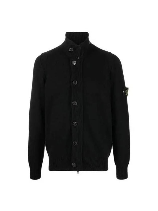 Men's Patch High Neck Lambswool Knit Cardigan Black - STONE ISLAND - BALAAN 2