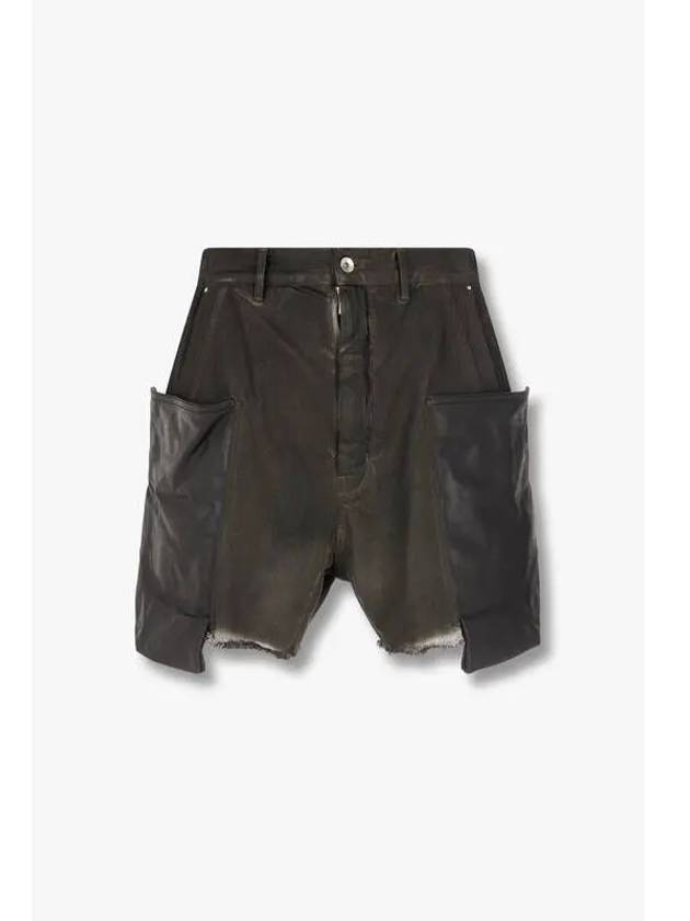 MEN Leather Pocket Cargo Denim Shorts Black - RICK OWENS - BALAAN 1