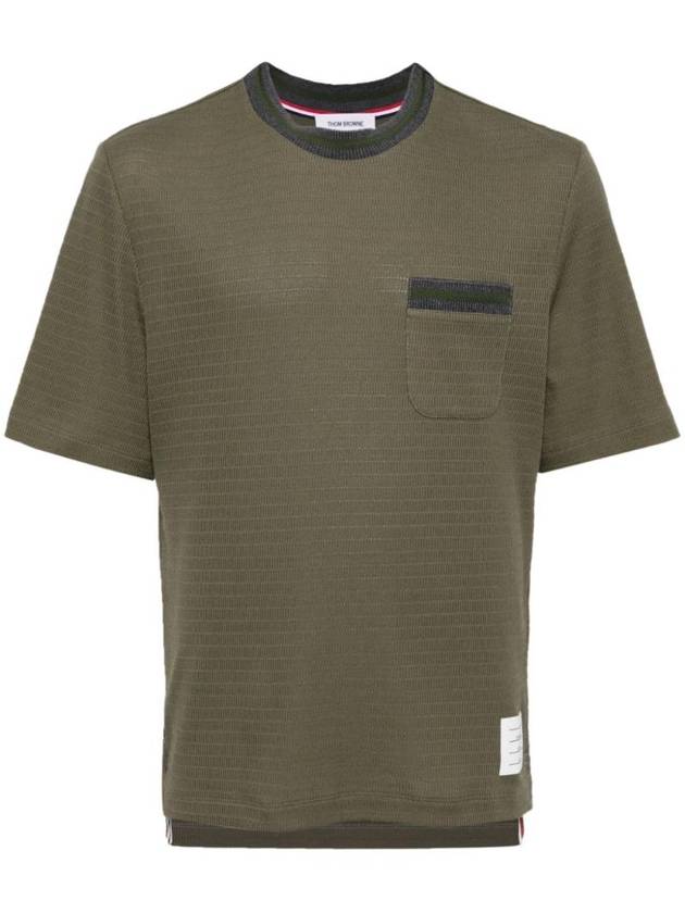 Pointelle Cotton Short Sleeve T-Shirt Dark Green - THOM BROWNE - BALAAN 1