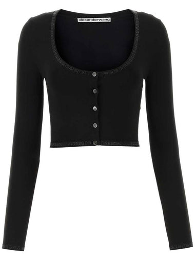 Women's Logo Crystal Crop Cardigan Black - ALEXANDER WANG - BALAAN 1