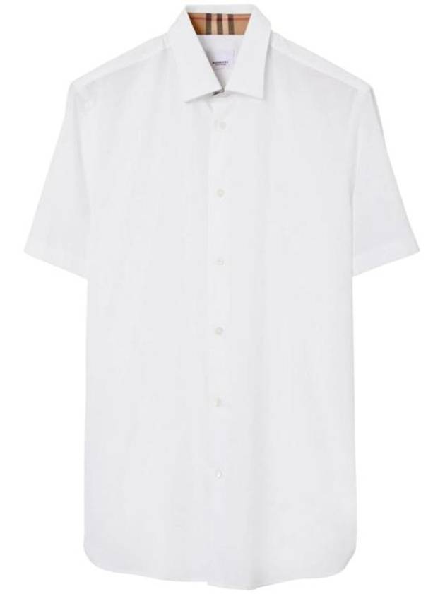 EKD Motif Stretch Cotton Short Sleeve Shirt White - BURBERRY - BALAAN 1