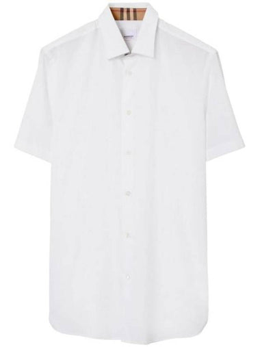 EKD Motif Stretch Cotton Short Sleeve Shirt White - BURBERRY - BALAAN 1