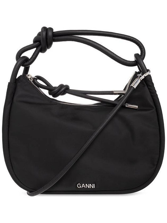 Knot Mini Nylon Shoulder Bag Black - GANNI - BALAAN 1