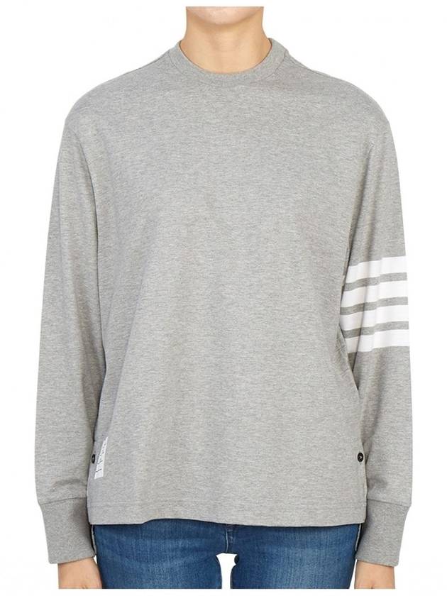 Engineered 4 Bar Medium Weight Jersey Oversized Long Sleeved T-Shirt Light Grey - THOM BROWNE - BALAAN 2