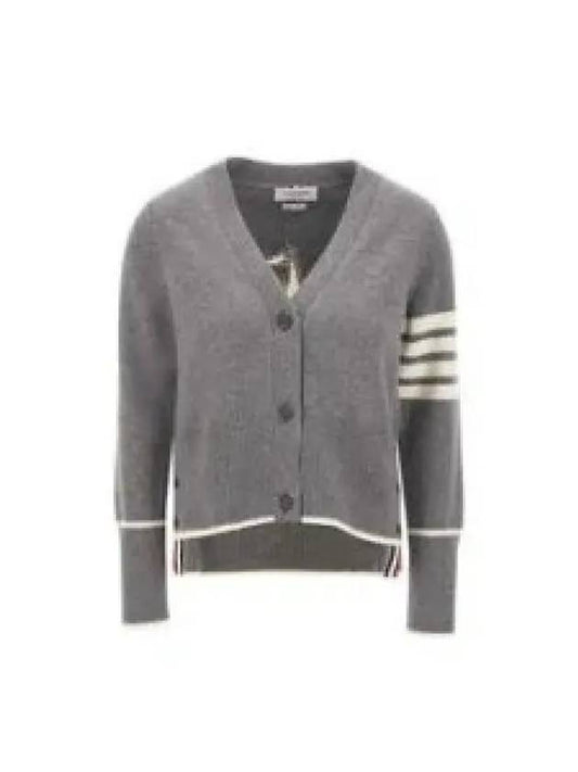 Women's Fine Merino Jersey Sailboat 4 Bar Boxy V Neck Cardigan Light Grey - THOM BROWNE - BALAAN 2