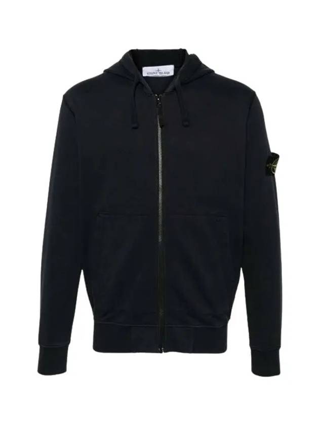 Garment Dyed Cotton Fleece Full Zip Hooded Jacket Navy - STONE ISLAND - BALAAN 4