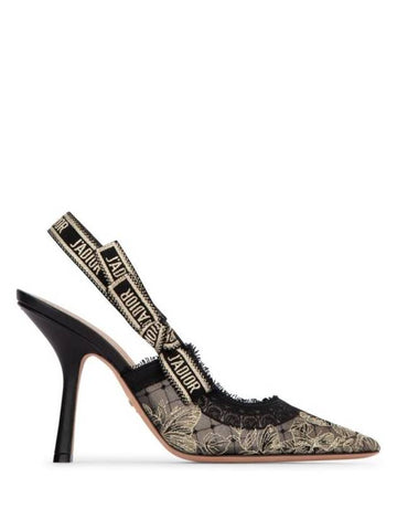 J'adior Butterfly Motif Metallic Thread Slingback Heels Black - DIOR - BALAAN 1