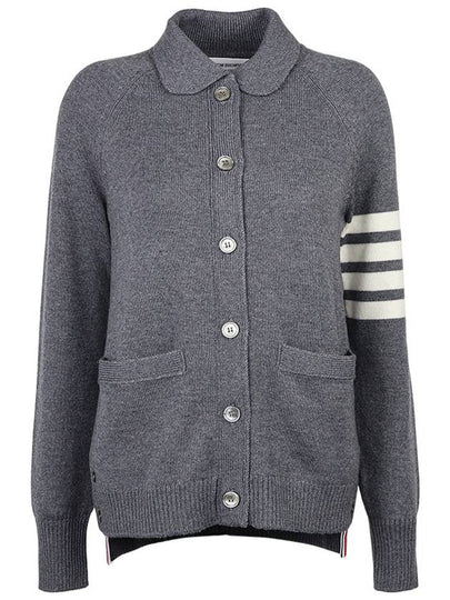 Women's 4 Bar Raglan Wool Polo Cardigan Grey - THOM BROWNE - BALAAN 2