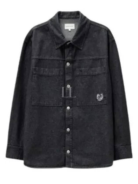 Fox Head Patch Washed Denim Workwear Over Long Sleeve Shirt Black - MAISON KITSUNE - BALAAN 2