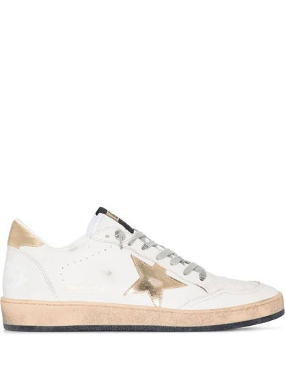 Women's Ballstar Leather Upper Laminate Star Heel Tab Low Top Sneakers Milk Gold - GOLDEN GOOSE - BALAAN 2