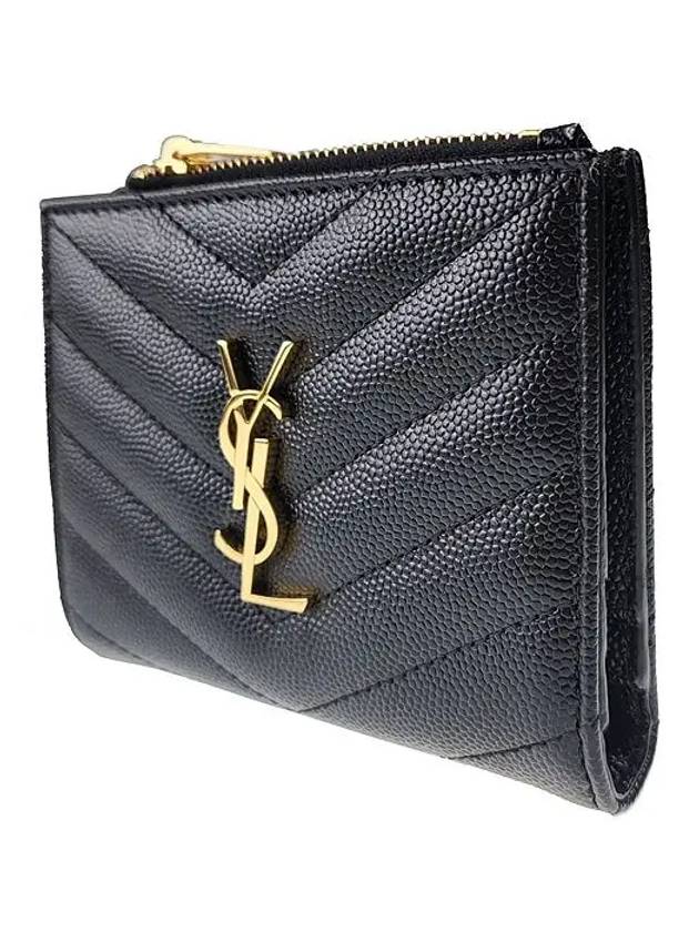 Cassandre Matelasse Grain De Poudre Embossed Leather Half Wallet Black - SAINT LAURENT - BALAAN 3