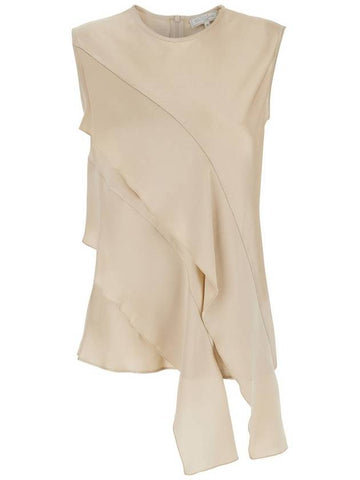 'Viterbo' Beige Crewneck Top With Front Asymmetric Ruffle In Satin Woman - ANTONELLI - BALAAN 1