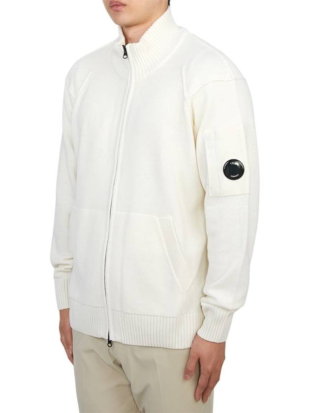 Lambswool GRS Zipped Cardigan White - CP COMPANY - BALAAN 4