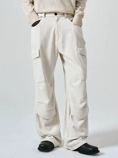 Utility Cargo Denim Wide Pants Cream Beige - NOIRER - BALAAN 1