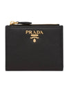 Saffiano Multicolor Half Wallet Black Hibiscus - PRADA - BALAAN 1