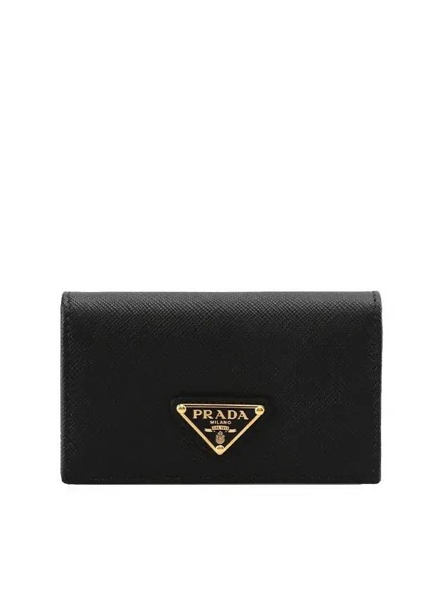 Saffiano Leather Triangle Logo Card Wallet Black - PRADA - BALAAN 3