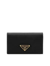 Saffiano Leather Triangle Logo Card Wallet Black - PRADA - BALAAN 3