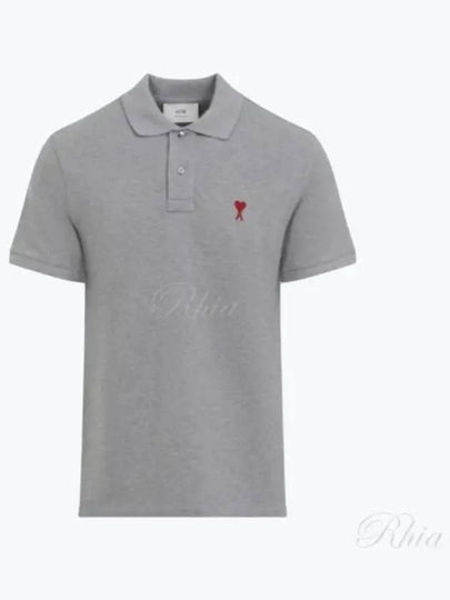 Men's Heart Logo Polo Shirt Heather Grey - AMI - BALAAN 2