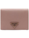 Gold Triangle Logo Saffiano Half Wallet Pink Beige - PRADA - BALAAN 4