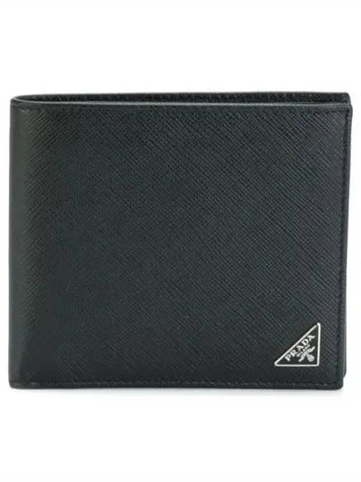 Saffiano Coin Pocket Triagle Logo Leather Wallet Black - PRADA - BALAAN 2