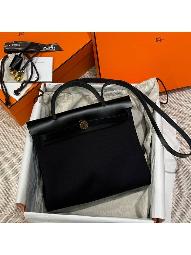 Erbag 31 Shoulder Tote Women's Black Canvas Gold Plated - HERMES - BALAAN 2