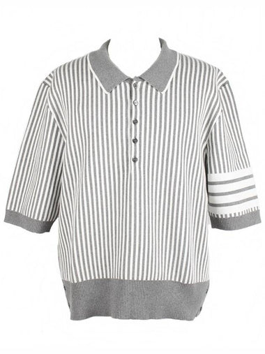 4 bar striped seersucker jacquard short sleeve collar tie 5 110 - THOM BROWNE - BALAAN 1