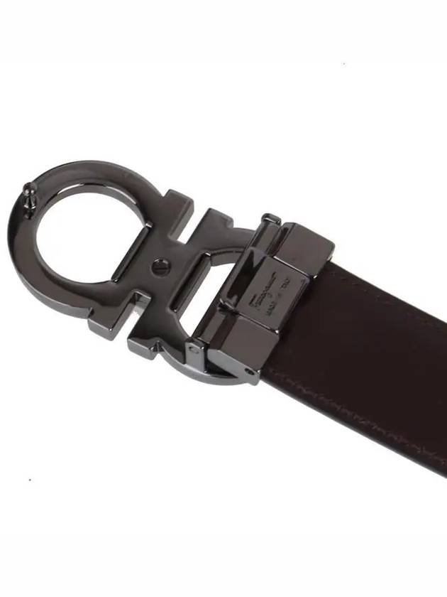 Double Gancini Reversible Leather Belt Black Auburn - SALVATORE FERRAGAMO - BALAAN 7