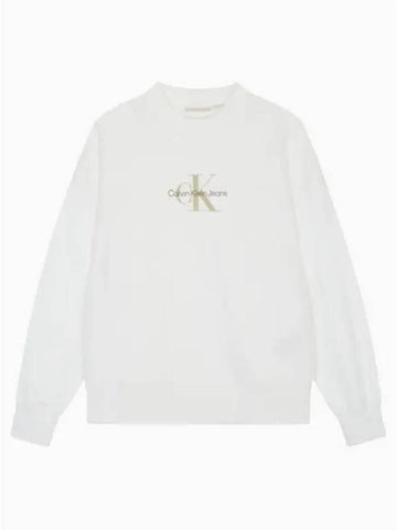 JEANS Women s Texture Monologo Crew Neck Terry Sweatshirt White J224177YAF - CALVIN KLEIN - BALAAN 1