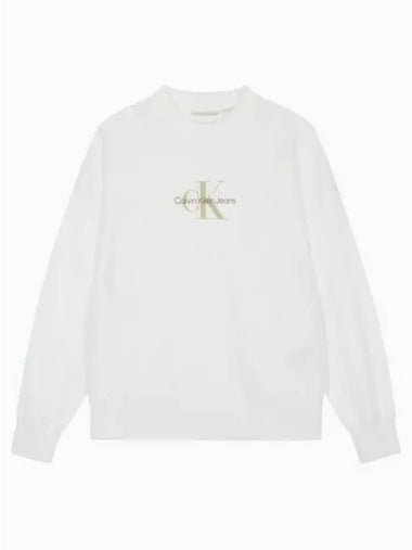 JEANS Women s Texture Monologo Crew Neck Terry Sweatshirt White J224177YAF - CALVIN KLEIN - BALAAN 1