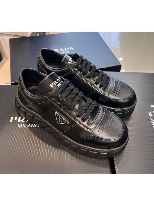 Triangle Logo Leather Low Top Sneakers Black - PRADA - BALAAN 8