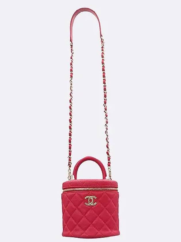 AS3348 Red color caviar skin gold COCO logo handle vanity chain cross bag - CHANEL - BALAAN 4