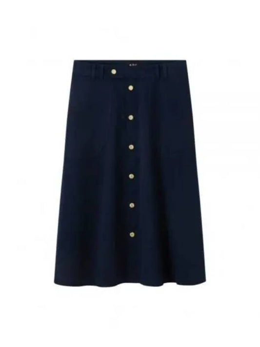 Jamie Mid Waist Cotton A-Line Skirt Dark Navy - A.P.C. - BALAAN.