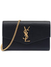 Monogram Uptown Chain Embossed Leather Long Wallet Black - SAINT LAURENT - BALAAN 3