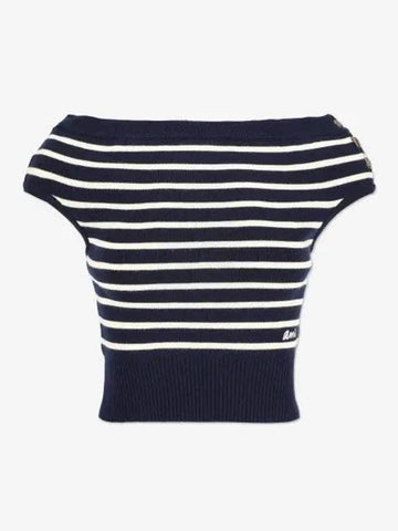 Logo Stripe Off Shoulder Sleeveless Knit Navy White FTP011KN0003492 - AMI - BALAAN 1