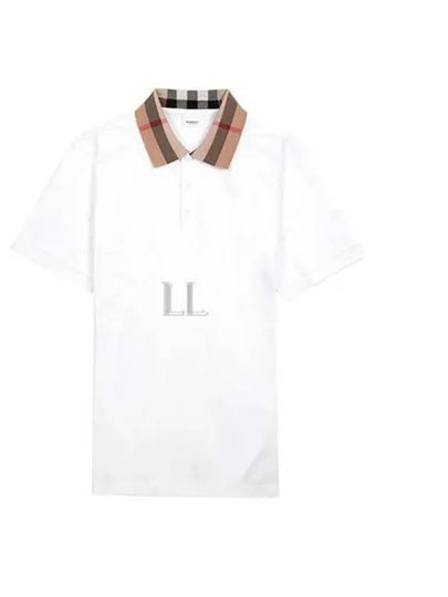 Men's Check Collar Cotton Polo Shirt White - BURBERRY - BALAAN 2