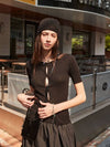 6 26 Pre order delivery two way short sleeve ribbed cardigan black - MSKN2ND - BALAAN 1