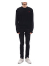 Heart Embroidered Logo Crew Neck Knit Top Black - AMI - BALAAN 4