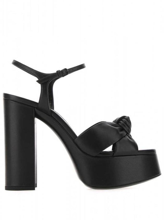 Women's Knot Platform Leather Sandals Heel Black - SAINT LAURENT - BALAAN 1