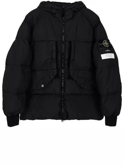 Garment Dyed Crinkle Reps Recycled Nylon Hoodie Padding Black - STONE ISLAND - BALAAN 2